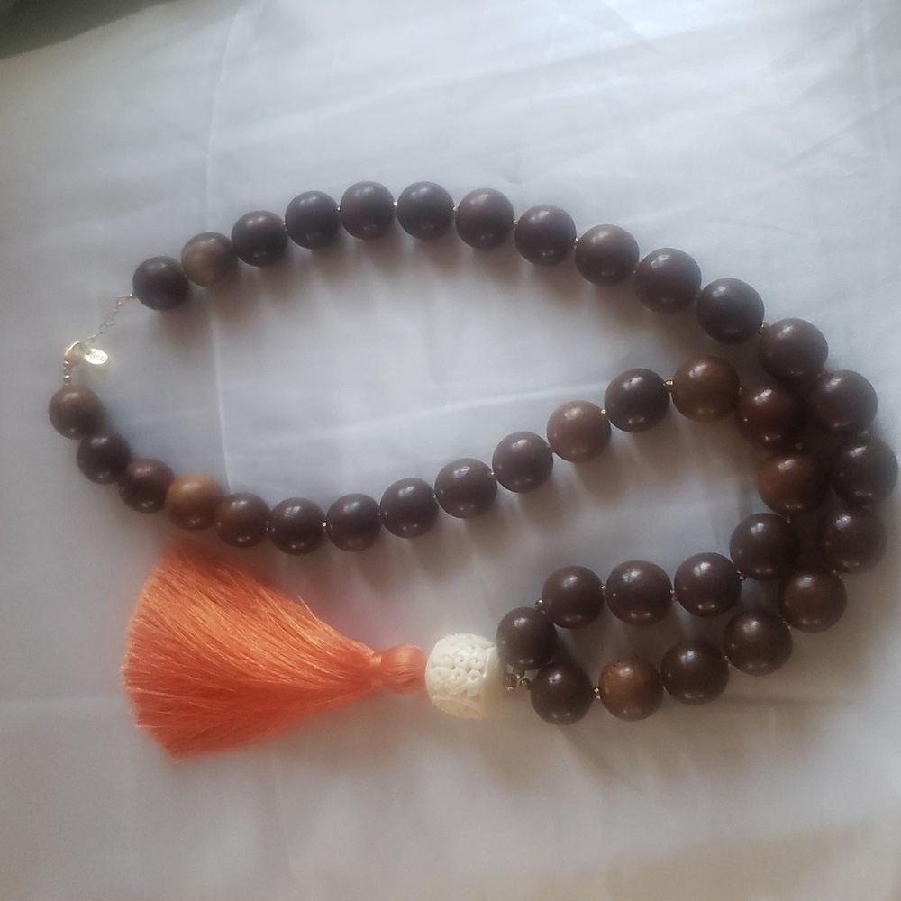 BPD  Beaded Necklace with Orange Tassel